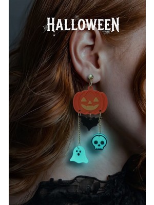 Happiears Halloween Cadılar Bayramı Balkabaklı Hayalet ve Kurukafa Sallantılı Küpe