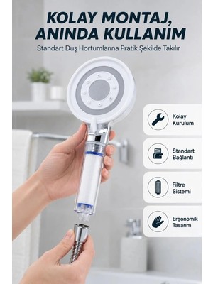 Ersert Et Filtre Hazneli Basınç Artırıcı Duş Başlığı Kireç Filtreli El Duşu