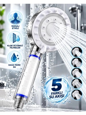 Ersert Et Klor ve Kireç Filtreli Duş Başlığı 5 Farklı Su Akışı Masaj Etkili Filtreli Duş Başlığı