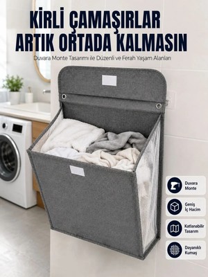Ersert Et Banyo ve Çamaşır Odası Için Duvara Asılan Katlanabilir Çamaşır Sepeti