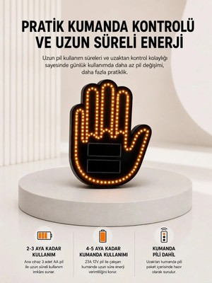 Ersert Et Pilli LED Işık Araç Camı Için Uzaktan Kumandalı El Simgesi
