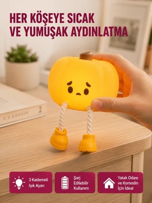 Ersert Ers Pumpkin LED Night Light Dokunmatik Şarjlı Silikon Gece Lambası Yeni Nesil