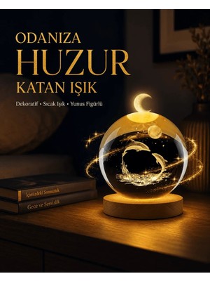 Ersert Ers Yunus Temalı Kristal Küre USB Işıklı Ahşap Altlıklı Gece Lambası