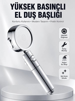 Ersert Ers Kolay Montajlı 3 Modlu Yüksek Basınç Duş Başlığı