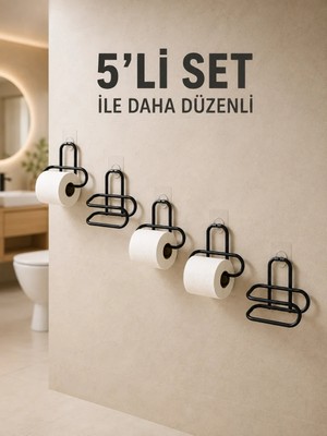 Ersert Ers Yapışkanlı Tuvalet Kağıdı Askısı Siyah Metal Delmeden Montaj Wc Kağıtlık 5 Adet