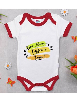 BK Gift Bk Kids Beni Yavaşça Teyzeme Verin Tasarımlı Kırmızı Bebek Body Zıbın-1 12-18 Ay