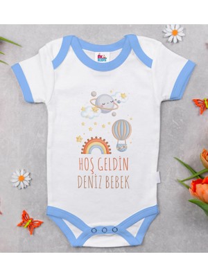 BK Gift Bk Kids Hoş Geldin Bebek Tasarımlı Mavi Bebek Body Zıbın-7 3-6 Ay