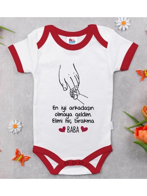 BK Gift Bk Kids En Iyi Arkadaşın Olmaya Geldim Tasarımlı Kırmızı Bebek Body Zıbın-1 9-12 Ay