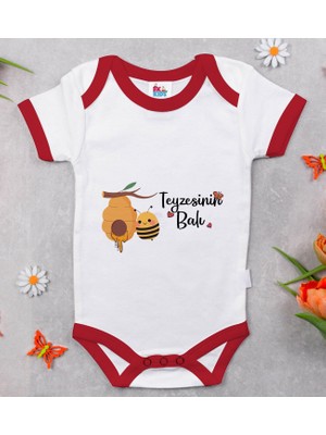BK Gift Bk Kids Teyzesinin Balı Tasarımlı Kırmızı Bebek Body Zıbın-1 12-18 Ay