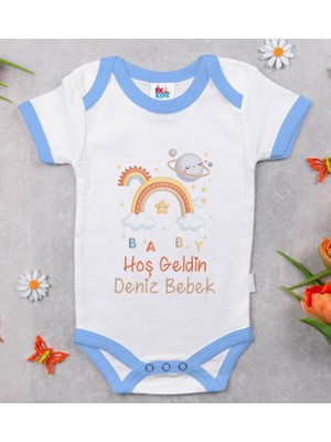 BK Gift Bk Kids Hoş Geldin Bebek Tasarımlı Mavi Bebek Body Zıbın-10 6 - 9 Ay