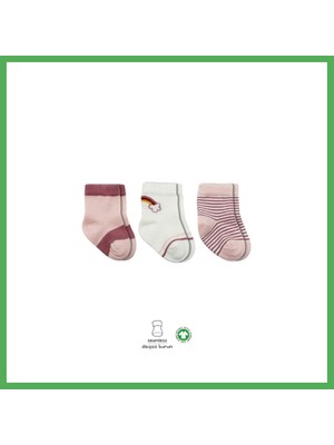 Astraltech 3'lü Penye Rainbow Soket Çorap BS10113 Pudra · Beden: 0-3 Ay · Renk: Pudra Bezoss