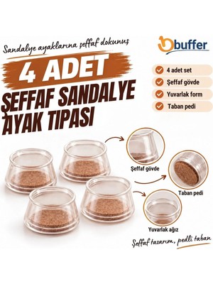 Ersert Dayanıklı Şeffaf Yuvarlak Sandalye Koruma Tıpa Seti 4 Adet