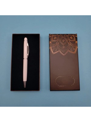 Ersert Şık Mandala Desenli Beyaz Tükenmez Kalem 14 cm