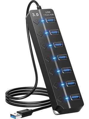 TeknoKapsül Coverzone Çoklu Port USB 3.0 Hub Adaptörü, Anahtarlı ve Işıklı Çoklu Bağlantı Noktası Bölücü, USB Güç Adaptörü
