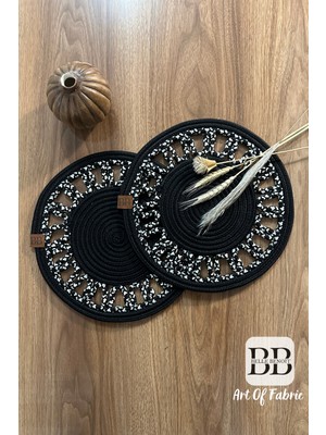 Belle Benoit 2’lı El Yapımı Hasır Jüt Supla Seti, Bohem Lüks Kalite Supla, Amerikan Servis Supla Seti Çapı 33 Cm.