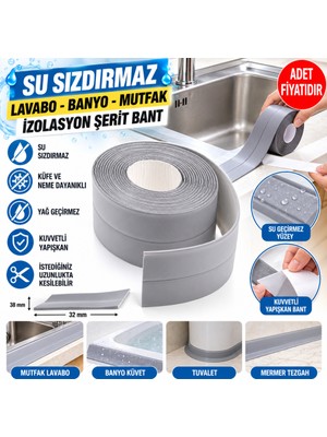 ENCO Gri Su Sızdırmaz Banyo Mutfak Lavabo Küvet Izolasyon Şerit Bant (Adet Fiyatıdır)