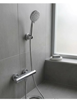 Ersert Ers- Krem Duş Başlığı Seti 4 Kademeli El Duşu Spiral Hortumlu Banyo Seti
