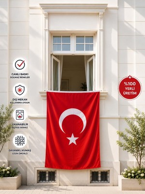 Premium Türk Bayrağı (50X75CM) - Nefes Alabilir 125GR Rashel Kumaş, Çift Dikişli, Sağlam Kulplu, Uv
