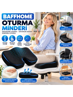 Baffhome Koltuk Minderi Kuyruk Sokumu Ortopedik Hafızalı U Koltuk Ev Ofis Oto Oturma Masajlı Yastık Pedi