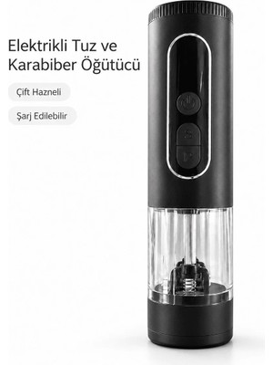 Ersert Ers- Çift Hazneli Şarj Edilebilir Elektrikli Tuz ve Karabiber Öğütücü