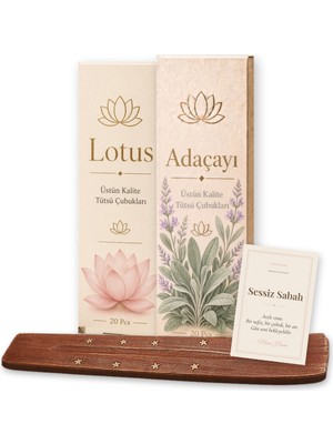 Mear Home Sessiz Sabah Meditasyon Tütsü Seti 40 Adet Çubuk Tütsü Lotus Adaçayı Kayıklı Hediye