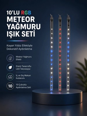 Ersert Ers- Dekoratif Rgb LED Işık Çubuğu Seti 10 Adet Çubuk Kayan Yıldız Efektli