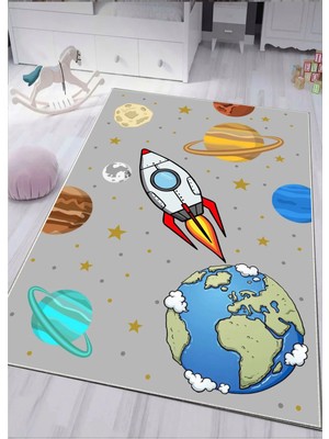 STY Home Uzay Astronot Çocuk Oyun Halısı Kaymaz Makinede Yıkanabilir Eğitici Bebek ve Çocuk Odası Halısı OYUN74