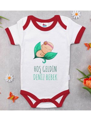 BK Gift Bk Kids Hoş Geldin Bebek Tasarımlı Kırmızı Bebek Body Zıbın-8 0-3 Ay