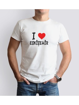 Bk Gift I Love Eskişehir Tasarımlı Erkek Yuvarlak Yaka Tişört-1 x Small