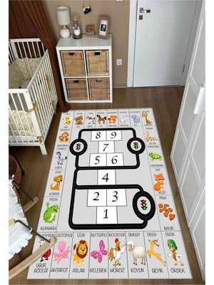 STY Home Öğretici Ingilizce Seksek Yol Çocuk Oyun Halısı Kaymaz Makinede Yıkanabilir Eğitici Bebek ve Çocuk Odası Halısı OYUN78