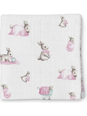 Relatos Bébé Lapin Rose Müslin Bebek Örtüsü 100X100 CM%100 Pamuk Pembe
