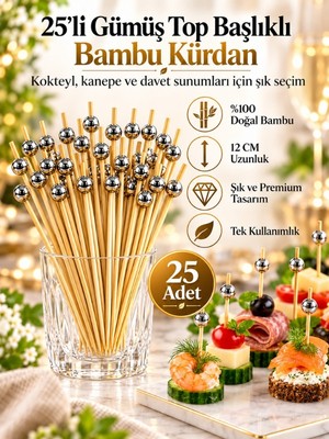 Mucit Home Gümüş Taşlı Toplu Kanepe Kürdanı 25 Adet Kokteyl ve Parti Sunum Kürdanı