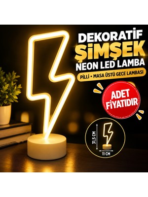 TeknoKapsül Dekoratif Şimşek Şeklinde Pilli Neon LED Lamba Süs Masa Lambası