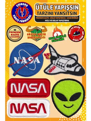 Relatos Ütü ile Yapışan Arma Yama, Nasa Uzay Seti (5 Adet) Ütüyle Yapışan Nakış Dokuma Aplike Patch