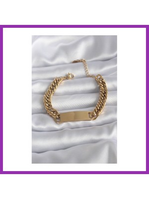 Salmore 316L Çelik Gold Renk Isim Yazılabilir Plaka Model Kadın Bileklik Bty