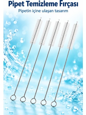 Mucit Home 5 ADET Pipet Temizleme Fırçası - Cam Pipet Fırçası - Bambu Pipet Fırçası - Metal Pipet Fırçası