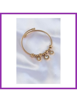 Salmore 316L Çelik Gold Renk Zirkon Taşlı Model Charm Bileklik Bty