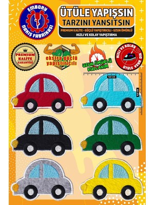 Universal Ütü ile Yapışan Arma Yama, Renkli Araba Set (6 Adet) Ütüyle Yapışan Nakış Dokuma Aplike Patch