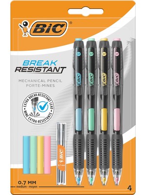 Universal Break Resistance 0.7mm Uçlu Kalem, 4'lü Blister Versatil Kalem, 4 Adet Silgi, 6 Adet Yedek Uç,yandan Basmalı Sistem