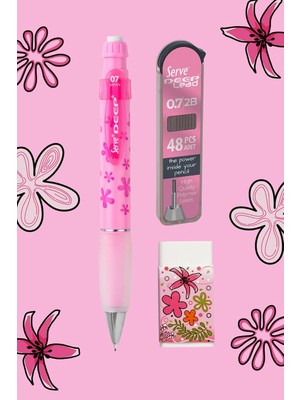 Universal Doğa Desenli Deep Kalem, Deep Silgi ve Deep Min, 0.7 Mm, Şeker Pembe