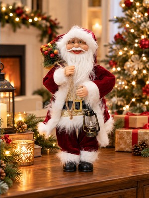 Parti Adresi Yılbaşı Dekoru Fenerli Noel Baba 45 cm – Hediye Çuvallı Dekoratif Figür