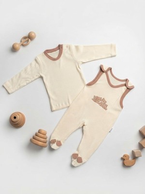 Fındık Bebek Tulum- Bluz,slopet 2'li Set-Pamuklu Kumaş-( Taba Renk)