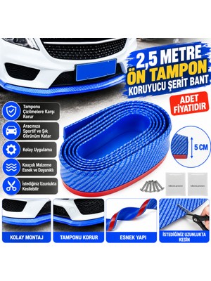 Universal Mavi 2,5 Metre Araba Oto Ön Tampon Koruyucu Kauçuk Pratik Tampon Şerit Bant Döşeme Kiti (Adet Fiyatıdır)
