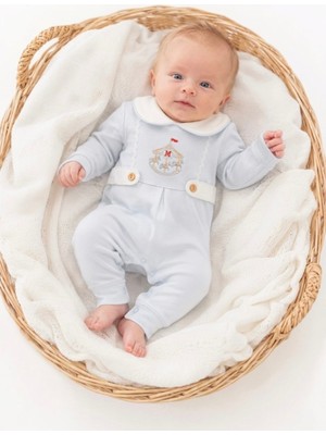 Zeynuko Erkek Bebek Atlı Karınca Nakışlı Su Taşlı 3-6-9 Ay %100 Pamuk Tulum Yenidoğan Hastane Çıkışı Bebek Kıyafetleri
