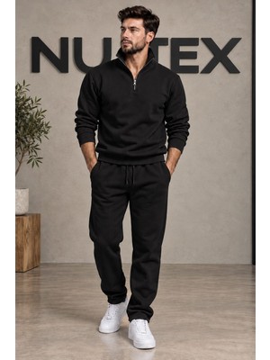 Nuatex 3 Iplik Yarım Fermuarlı Içi Şardonlu Regular Kalıp Alt Üst Eşofman Takımı