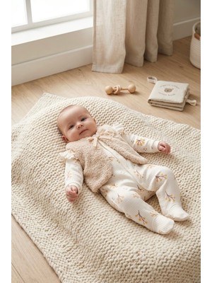 Zeynuko Kız Bebek Peluş Yelekli Tulum 0-3/3-6 Ay Tulum Seti Yenidoğan Hastane Çıkışı Bebek Kıyafetleri
