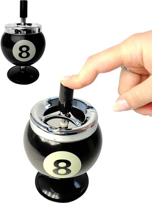 Str Store Çelik Siyah Bilardo Top Dizayn Yuvarlak Basmalı Kül Tablası Küllük CIN547SY