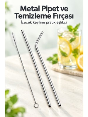 Mucit Home 2 Li Paslanmaz Çelik Pipet + Temizleme Fırçası