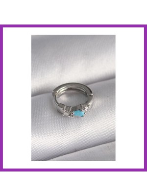 Salmore 316L Çelik Gümüş Renk Zirkon Taşlı Mavi Boncuk Detay Tragus Piercing Bty
