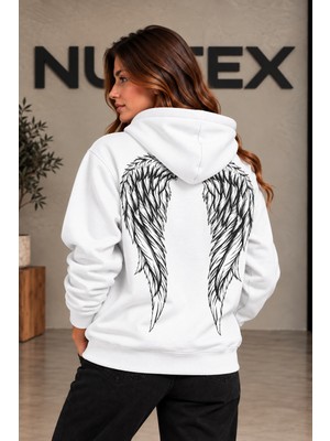 Nuatex Melek Kanatlı Angel Yazılı 3iplik Şardonlu Kapüşonlu Regular Kalıp Sweatshirt